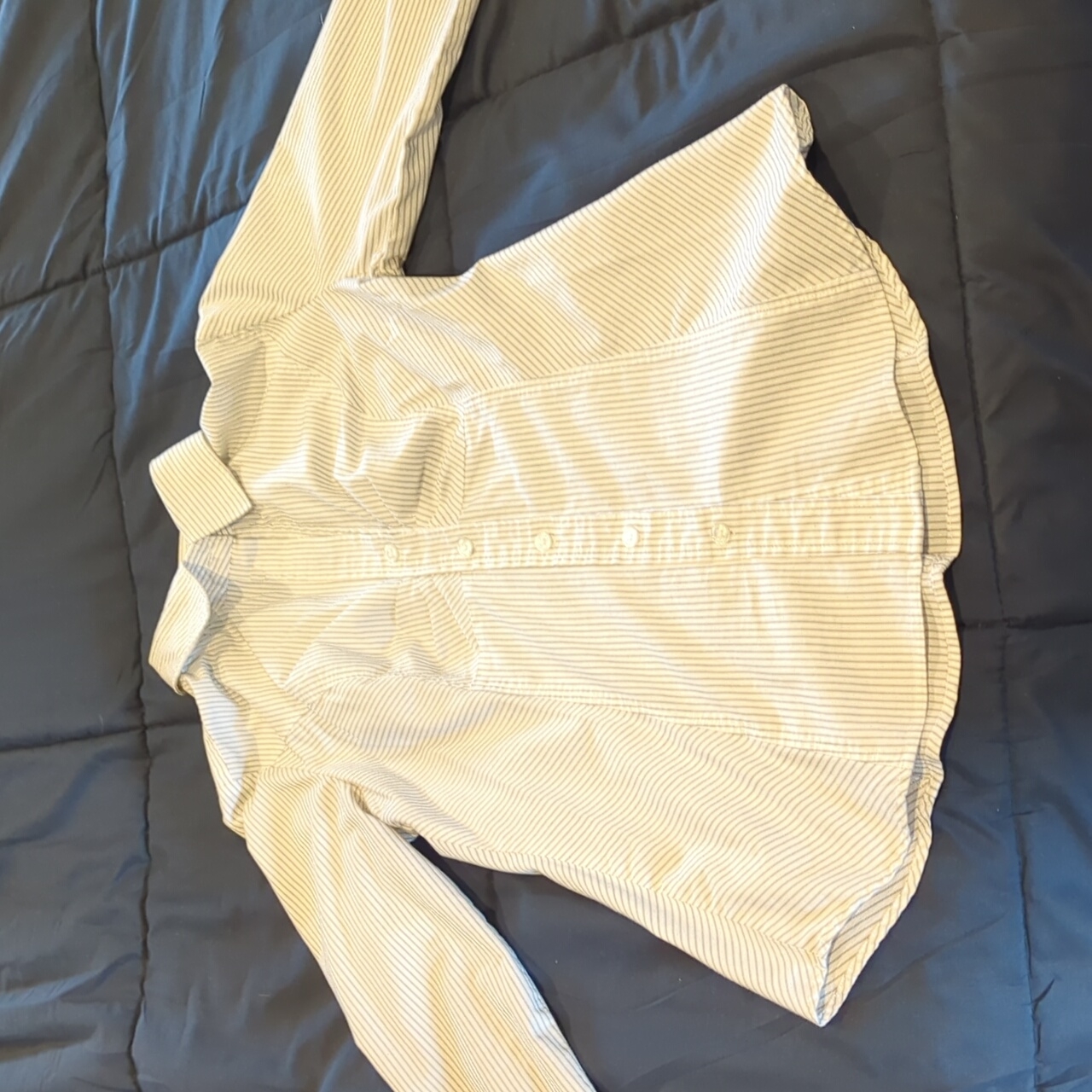 New York And Company Button Down, Small, Stretch Material. Black And White Strip